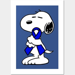 Dog Hugging an Awareness Ribbon (Dark Blue) Posters and Art